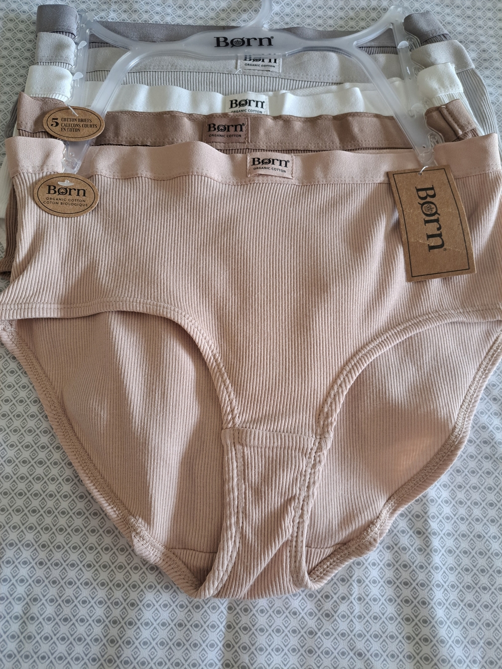 Born Organic Cotton Ribbed High-Cut Bikini Briefs - Neutral 5-Pack XL